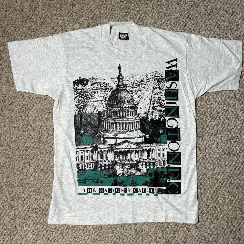 Vintage Single Stitch T Shirt Men’s Large Gray Washington DC Screenprint